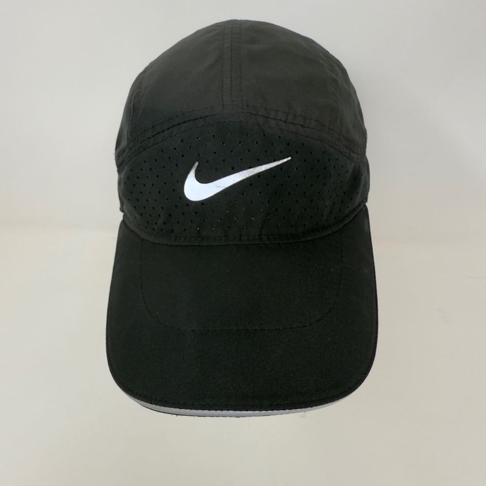 Nike 5 Panel Tailwind Dri Fit Black Running Cap Hat Unisex Strap Back 57-59cm